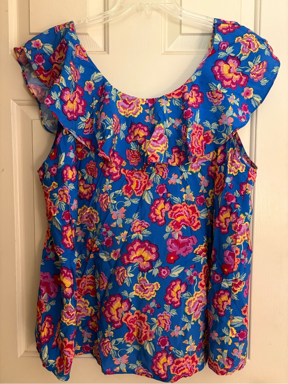 Emily Wonder Size 2X Blue Floral Print Sleeveless Blouse - NWT